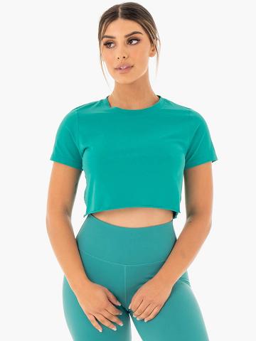 Ryderwear Women T Shirts Motion Cropped Women's T Shirts Teal | CA1470JJ