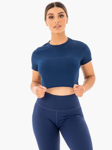 Ryderwear Women T Shirts Motion Cropped Women's T Shirts Navy | CA1471KI