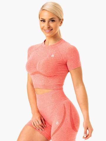 Ryderwear Women T Shirts Sculpt Seamless Women's T Shirts Peach Marl | CA1436OR