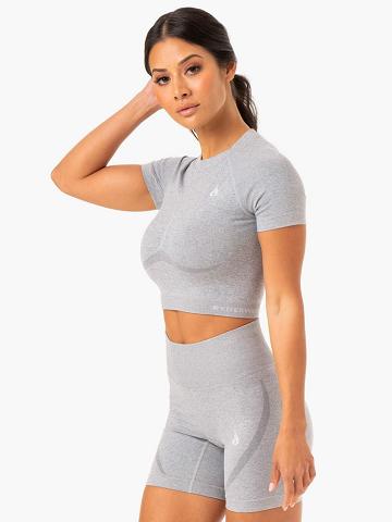 Ryderwear Women T Shirts Sculpt Seamless Women's T Shirts Grey Marl | CA1438AP