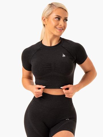 Ryderwear Women T Shirts Sculpt Seamless Women's T Shirts Black Marl | CA1439SO