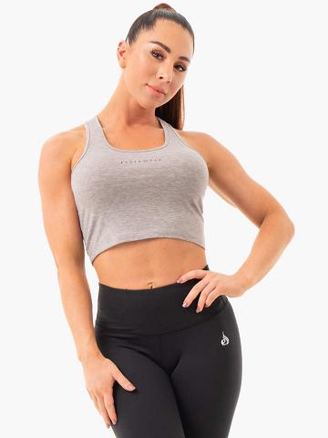 Ryderwear Women Tanks Cropped Racer Back Women's Tanks Grey Marl | CA1152AP