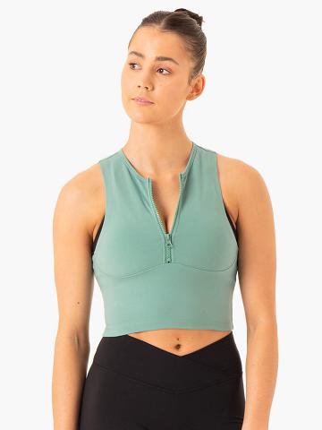 Ryderwear Women Tanks Embody Zip Up Crop Women's Tanks Green | CA1314JJ