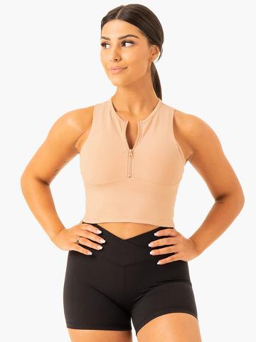 Ryderwear Women Tanks Embody Zip Up Crop Women's Tanks Tan | CA1319CE