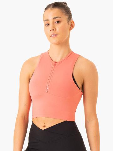 Ryderwear Women Tanks Embody Zip Up Crop Women's Tanks Rose Pink | CA1338GL