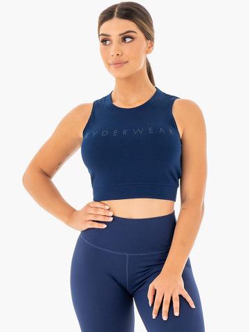 Ryderwear Women Tanks Motion Crop Top Women's Tanks Navy | CA1138VD