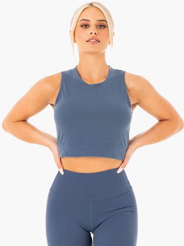 Ryderwear Women Tanks Motion Crop Top Women's Tanks Steel Blue | CA1148UT