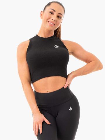 Ryderwear Women Tanks Ribbed Crop Women's Tanks Black | CA1125PQ