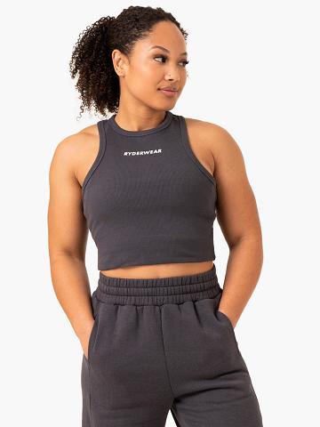 Ryderwear Women Tanks Sideline Rib Crop Women's Tanks Charcoal | CA1312GL