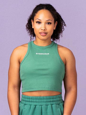 Ryderwear Women Tanks Sideline Rib Crop Women's Tanks Forest Green | CA1333PQ