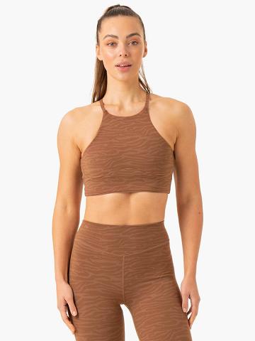 Ryderwear Women Tanks Transform Reversible Sports Crop Women's Tanks Chocolate Zebra | CA1296NB